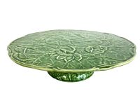 Vintage Portugese Green Lotus Flower Afternoon Tea Cake Sandwich Platter Plate On Foot Ceramic Dish Serving circa 1970-80's