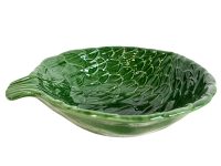 Vintage Portugese Green Artichoke Large Bowl Dish Platter Plate Ceramic Catch-All Trinket Serving circa 1970-80's