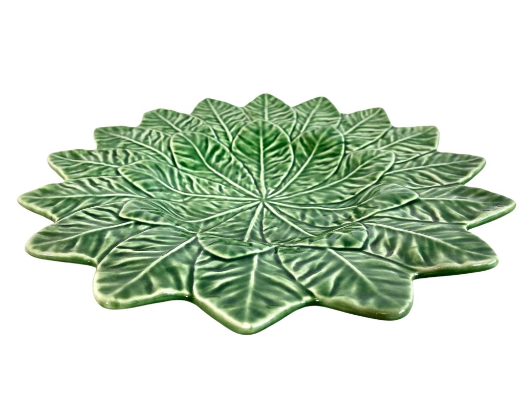 Vintage Portugese Green Leaf Design Large Bowl Dish Platter Plate Ceramic Catch-All Trinket Fruit Serving circa 1970-80’s