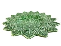 Vintage Portugese Green Leaf Design Large Bowl Dish Platter Plate Ceramic Catch-All Trinket Fruit Serving circa 1970-80's
