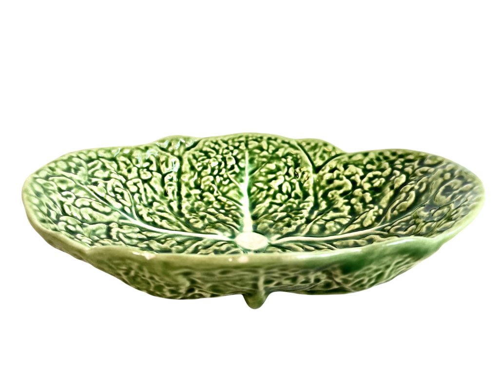 Vintage Portugese Green Cabbage Leaf Design Large Bowl Dish Platter Plate Ceramic Catch-All Trinket Fruit Serving circa 1960-70’s