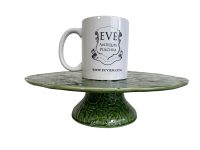 Vintage Portugese Green Lotus Flower Afternoon Tea Cake Sandwich Platter Plate On Foot Ceramic Dish Serving circa 1970-80's