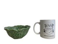 Vintage Portugese Green Cabbage Leaf Design Large Bowl Dish Platter Plate Ceramic Catch-All Trinket Fruit Serving circa 1960-70's