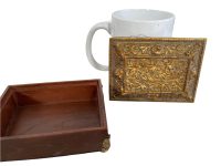 Alternative view of Vintage French Heavy Resin Reproduction Gold Ornate Jewellery Jewelry Trinket Storage Box Display Regency Style circa 1970-80's