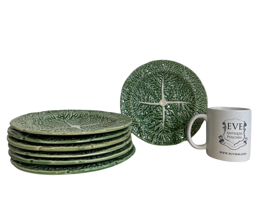 Vintage Portugese Green Cabbage Leaf Design Large Bowl Dish Platter Plate Ceramic Catch-All Trinket Fruit Serving circa 1970-80's