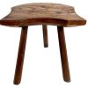Vintage French Small Traditional Three Leg Milking D Stool Wooden Brown Wood Stand Display Rest Plinth Plant Pot Tabouret c1940-50's / EVE