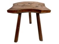 Vintage French Small Traditional Three Leg Milking D Stool Wooden Brown Wood Stand Display Rest Plinth Plant Pot Tabouret c1940-50's / EVE