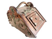 Antique English Wood Brass Coal Shuttle Bucket Fireplace Fire Place Furniture Ornate Decor Handle Heavy c1910's / EVE
