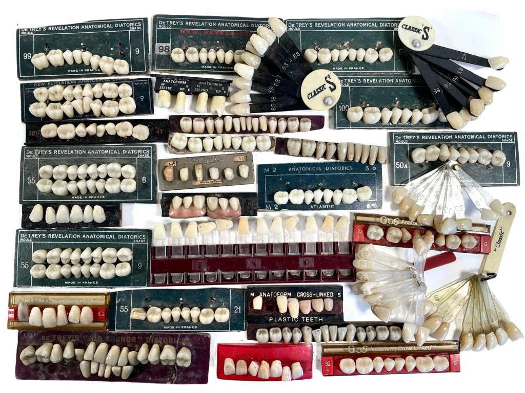 Vintage French German United States Plastic False Replacement Teeth Job Lot Boards Oddity Collection Decor 100’s c1950-70’s / EVE