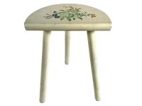 Vintage Stool French Traditional D Shaped Seat Hand Painted Long Leg Normandy Milking Chair Plant Pot Stand Plinth Tabouret c1960-70's / EVE