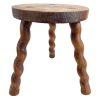 Vintage Stool Tabouret French Wooden Brown Natural Wood Twisty Legs Chair Stand Pot Plant Display Rest Plinth Seating c1950-1960's / EVE