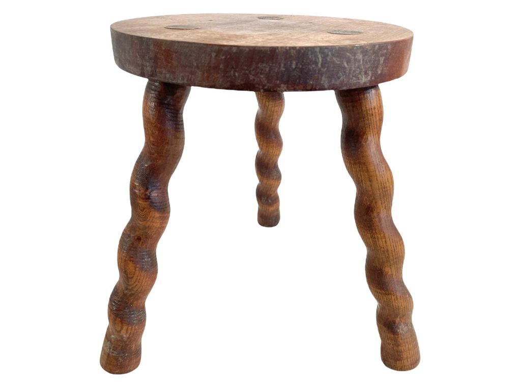 Vintage Stool Tabouret French Wooden Brown Natural Wood Twisty Legs Chair Stand Pot Plant Display Rest Plinth Seating c1950-1960's / EVE