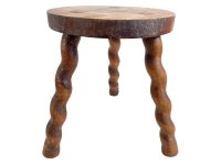 Vintage Stool Tabouret French Wooden Brown Natural Wood Twisty Legs Chair Stand Pot Plant Display Rest Plinth Seating c1950-1960's / EVE
