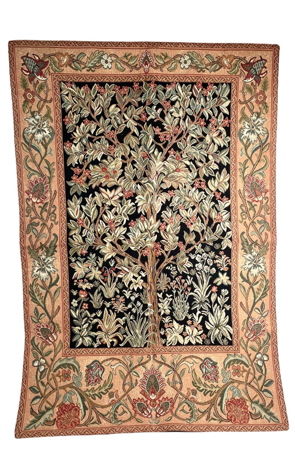 Vintage French Tapestry Tree Floral Black Wall Hanging Decor Decoration Display Château Tapisserie circa 1960-70’s / EVE