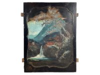 Antique French Chinoiseries Wooden Wood Carved Decorative Relieve Panel Wall Hanging Furniture Tile Decor Black Waterfall c1850's / EVE