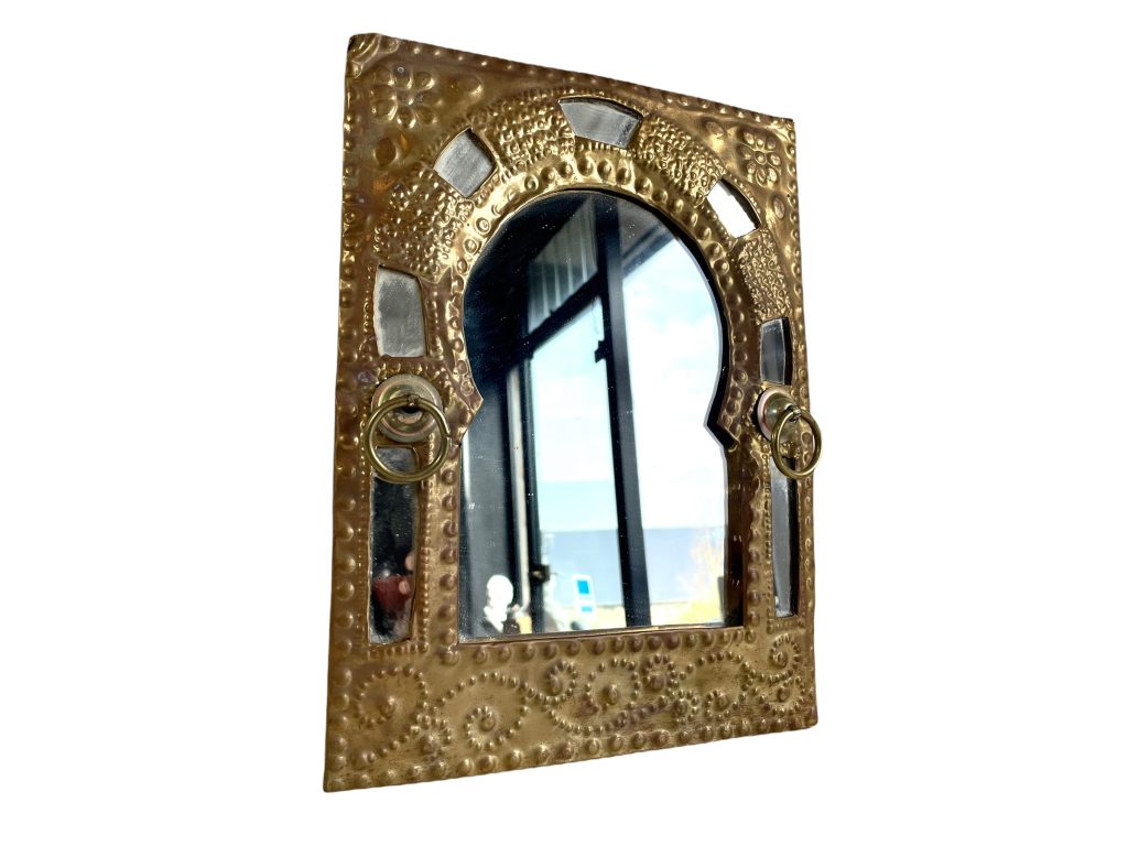 Vintage Moroccan Wall Hanging Mirror Brass Copper Silver Metal Glass One-Off Hand Made Decorative Cloakroom c1970-80’s / EVE