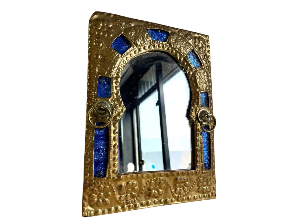 Vintage Moroccan Wall Hanging Mirror Brass Copper Silver Metal Glass One-Off Hand Made Decorative Cloakroom c1970-80’s / EVE