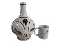 Alternative view of Antique French AQ Cecorea Vichy Sante White Brown Pharmacy Medical Apothecary Ceramic Pot Vase Container Storage Prop c1900's / EVE