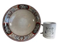 Alternative view of Antique English Large Ceramic Blue White Transferware Serving Bowl On Stand Dish Plate Stoneware Dove Bird Decor c1910's / EVE