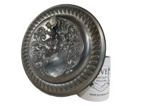 Alternative view of Vintage French Heavy Round Ornate Shield Crest Pewter Plate tray charger platter serving display wall hanging c1960-70's / EVE