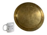 Alternative view of Vintage Moroccan Arabian Brass Circular Tray Plate Dish Charger Serving Wall Hanging Display Trivet Stand Coaster circa 1970's / EVE