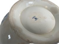 Alternative view of Antique French Large Ceramic Blue White Transferware Serving Bowl Dish Plate Stoneware Country Rustic Scene Decor c1900's / EVE