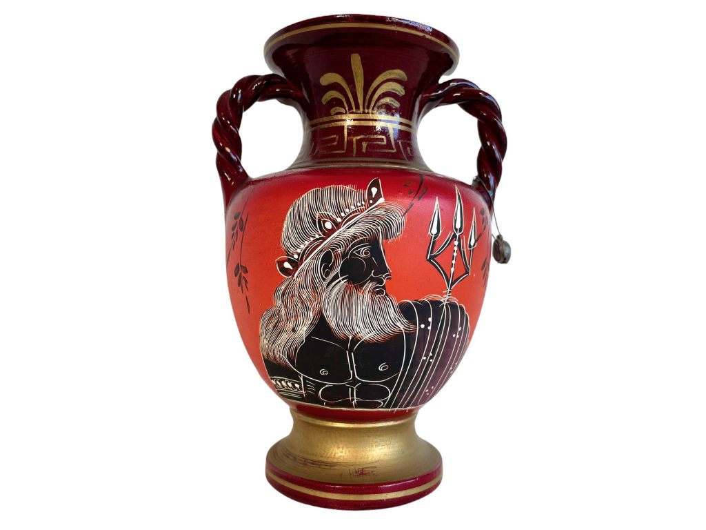 Vintage Greek Hand Painted Red Pitcher Jug Water Milk Vase Flower Pot With Seal circa 1970-80's / EVE