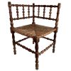 Vintage French Wooden Brown Wood Woven Raffia Work Bobbin Corner Chair Stand Display Rest Plinth Seating Tabouret c1930-1940's / EVE