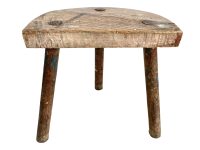 Vintage French Wooden Wood Small Milking Stool Chair Seat Kitchen Table Farm D Shaped Seat Plant Rest Stand Plinth Tabouret c1960-70's / EVE