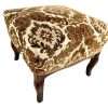 Vintage French Stool Large Wooden Brown Yellow Gold Padded Cushioned Footrest Foot Rest Natural Wood Rest c1960-70's / EVE