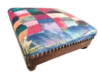 Vintage French Stool Cushioned Small Tiny Wooden Wood Side Stand Foot Rest Design Tabouret c1950-60's / EVE