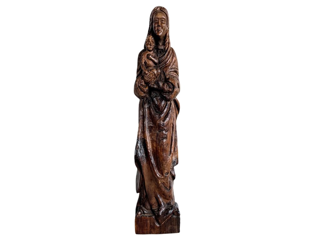 Vintage French Wooden Wood Carved Large Madonna Mary Child Jesus Figurine Catholic Religious Statue c1960-70’s / EVE