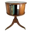 Antique French Large Revolving Library Table Desk With Leather Top Damage & Wear Wheels Pedestal Portable circa 1910-30's / EVE