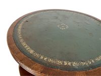 Alternative view of Antique French Large Revolving Library Table Desk With Leather Top Damage & Wear Wheels Pedestal Portable circa 1910-30's / EVE