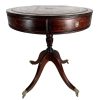 Vintage French Large Circular Leather Topped Table Desk With Damage & Wear Wheels Pedestal Portable Lion Claw Feet c1970's / EVE
