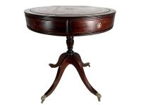 Vintage French Large Circular Leather Topped Table Desk With Damage & Wear Wheels Pedestal Portable Lion Claw Feet c1970's / EVE