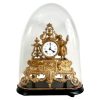 Antique French Gilded Gilt Bronze Rococo Style Clock Timepiece Wind Up Chateau Under Glass Dome Mantlepiece Working With Key c1850-70s / EVE