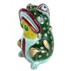 Vintage Terracotta Large Green Blue Gold Frog Piggy Bank Ornament Handmade Unusual Oddity Decor Design Froggy Freddy c1960-70's / EVE