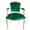Antique French Wooden Aqua Green Emerald Louis XV Style Hand Floral Carved Maple Chair Seating Velvet Cushioned Design c1850's / EVE