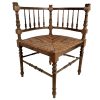Vintage French Wooden Brown Wood Woven Raffia Work Bobbin Corner Chair Stand Display Rest Plinth Seating Tabouret c1910-1920's / EVE