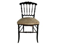 Antique French Black Faded Cross Stitch Wooden Wood Padded Chair Stand Display Rest Plinth Seating Prop Decor Napoleon III c1880's / EVE
