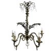Antique French Large Heavy Metal Glass Chandelier Sconce Brass Electric Pendant Lamp Five Bulb Electric Chateaux Manoir c1900's / EVE