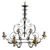 Antique French Iron Hanging Chandelier Six Electric Light Lantern Candle Hanging Lamp Decor Pendant Chateaux Manoir Design c1910's / EVE