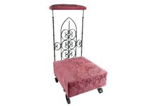 Vintage French Metal Green Painted Pink Prayer Kneeler Kneeling Stool Chair Nursing Childs Seating Kneel Pray Design c1950-60's / EVE