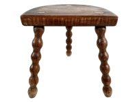Vintage French Wooden Wood Milking Stool Chair Seat Kitchen Table Farm D Shaped Seat Bobbin Legs Plant Rest Stand Plinth c1960-70's / EVE