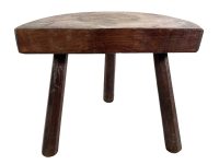 Vintage French Wooden Wood Milking Chunky Stool Chair Seat Kitchen Table Farm D Shaped Seat Plant Rest Stand Tabouret c1960-70's / EVE