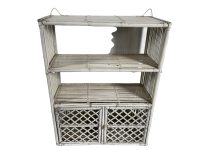 Vintage Thai Wood Wicker Shelf Painted White Shelving Stand Plinth Display Table Standing Thailand Traditional DAMAGED c1970-80's / EVE