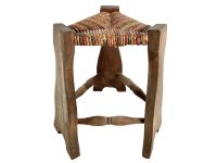 Vintage Rattan Stool French Wooden Wicker Brown Wood Woven Raffia Low Small Chair Seating String Woven Plinth Stand Pot c1960-70's / EVE