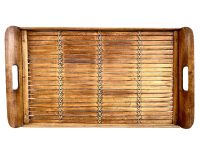 Vintage French Bamboo Canework Serving Lap Tray With Handles Platter Trivet Stand circa 1960-70's / EVE