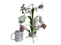 Alternative view of Vintage French Metal Flower Petal Bloom Shaped Ceiling Pendant Electric Lamp Light Lighting White Shabby Chic Look c1980-90's / EVE